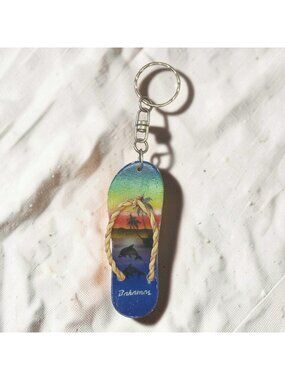 Vintage Bahamas Flip Flop Wood Keychain Gift